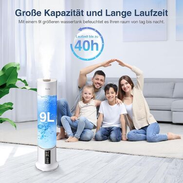 Зволожувач повітря Grelife 9 л, зволожувач повітря з верхнім заповненням для спальні, дитячої, автоматичне вимкнення, 3 налаштуван