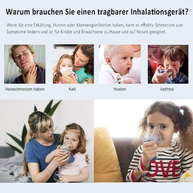 Інгалятор для дорослих Інгалятор для дітей Інгалятор для дітей Небулайзер з маскою для обличчя та мундштуком Функція автоматичного очищення при респіраторних захворюваннях Ефективний (синій)