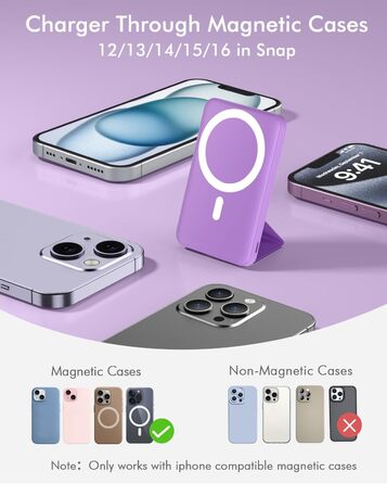 Для Magsafe powerbank, Powerbank 10000mah Foldable Magnetic Power Bank PD 22.5W Fast Charging with LED Display Compatible with Mag-Safe for iPhone 16/15/14/13/12 Pro Max/Pro/Plus-Purple