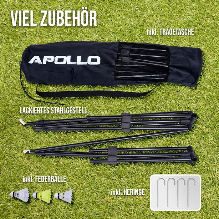 Сітка для бадмінтону Apollo, волейбольна сітка 300 см 400 см 500 см Сітка для волана, регульована по висоті у 3 напрямках, комплект включає сітку, 3 волани, міцну залізну раму, сумку для перенесення, для використання в приміщенні та на вулиці, 300 см черв