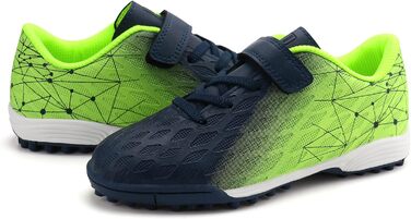 Взуття для критого футболу JABASIC для дітей, хлопчиків та дівчаток, штучний газон, розмір 32 EU, темно-синій та лимонно-зелений