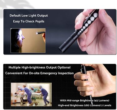 Професійний аварійний ліхтарик-ручка, світлодіодний ліхтарик із затискачем, колірна температура 5000K, простий у використанні та перенесенні, регульована яскравість, водонепроникний IPX8, стійкий до падінь