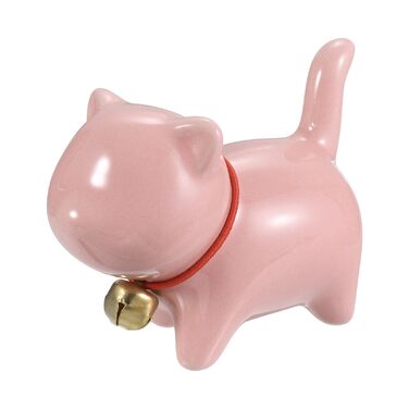 Фігурка керамічної кішки-чайниці Крок вперед 7x3.7x5.6 см, рожева. Мила ручної роботи, з дзвіночком нашийником для дому, офісу або чайного куточка.