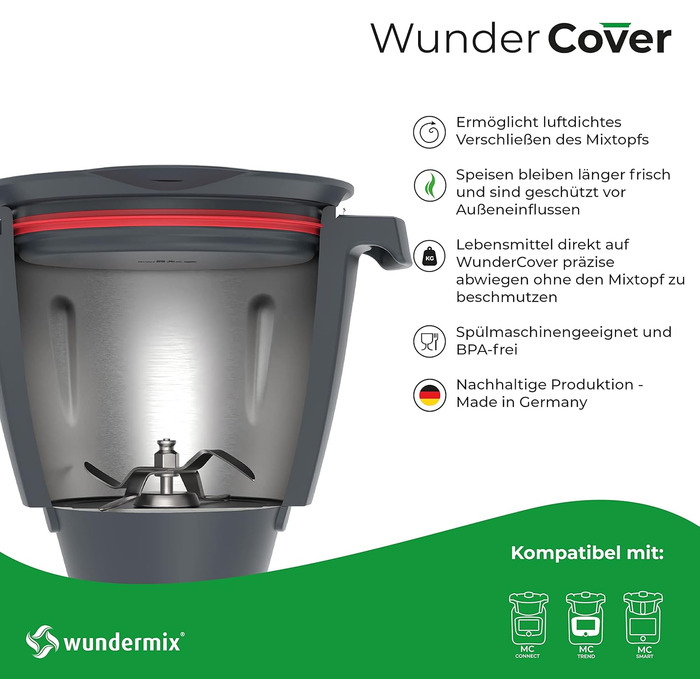 Кришка для зберігання свіжості WunderCover з функцією зважування Аксесуари для герметичної кришки чаші для змішування Monsieur Cuisine Вагова тарілка для Monsieur Cuisine Smart, Connect & Trend