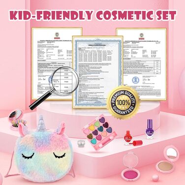 Дитячий набір для макіяжу Anpro для дівчаток, 41-предметний дитячий футляр для макіяжу, що миється, іграшка, дитячий набір для макіяжу для дівчаток, подарунки на Хелловін, Різдво, день народження, єдиноріг-4