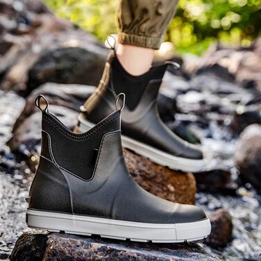 Водне взуття, гумові чоботи, нековзні, для риболовлі, катання на човні, роботи, чоловічі, для подорожей та походів, чорні, EU 38 2/3