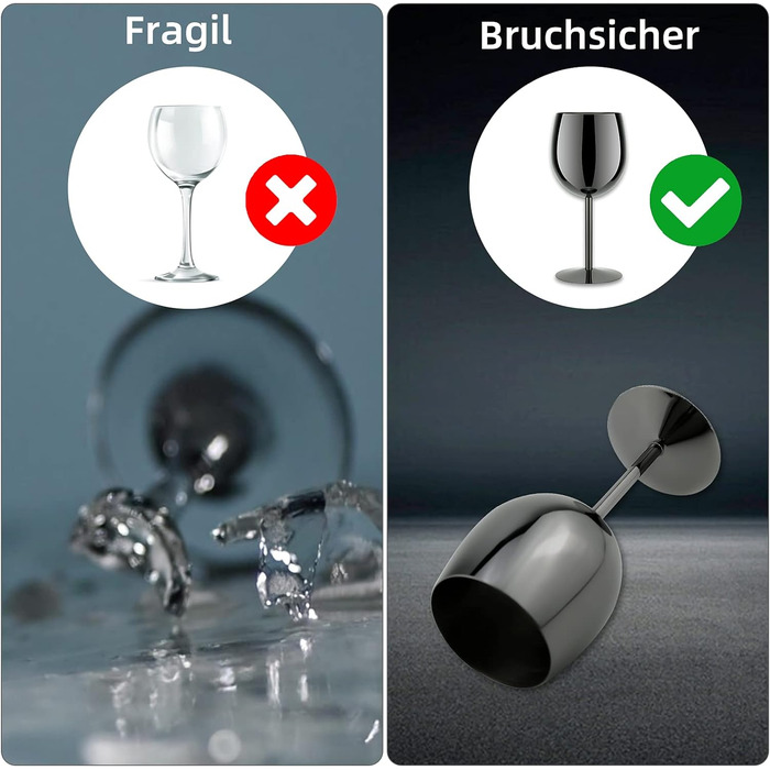 Келих для вина LELELINKY 350 мл Келихи для червоного вина з нержавіючої сталі, небиткі келихи для вина, келихи для шампанського та