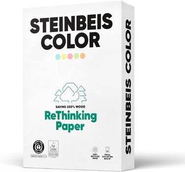 Копіювальний папір Steinbeis Color ReThinkingPaper перероблений папір формату DIN формату A4 80 г/м, папір для принтера ISO 20494, жовтий, 5 x 500 аркушів жовтий