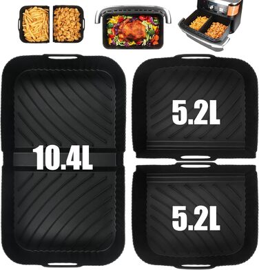 Аксесуари для фритюрниці GINOYA для Ninja AF500EU AF500EUCP, 3 шт. и Силіконова форма для фритюрниці Ninja Foodi Flexdrawer 10.4 л AF500EU велика фритюрниця з двома висувними ящиками Чорний 1 x 10.4 л, 2 x 5.2 л