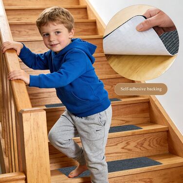 Килимки для сходів, 15 шт. , самоклеючі, протиковзкі, ріжучі, багаторазові (темно-сірі)