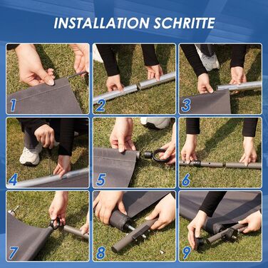 Вертикальна тентована маркіза для вулиці, Вертикальна тентована маркіза без свердління, Балконна жалюзі з ручним приводом, Ширма для забезпечення конфіденційності, Захист від сонця, Вітрозахист, Балкон та сад, 200 x (220-310) см, Ширина тканини 185,5 см, 