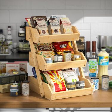 Бамбуковий кошик для фруктів, 3-рівнева миска для зберігання фруктів та овочів, ідеально підходить для кухонної стільниці, декоративне сховище для дому, коричневий, 3 яруси