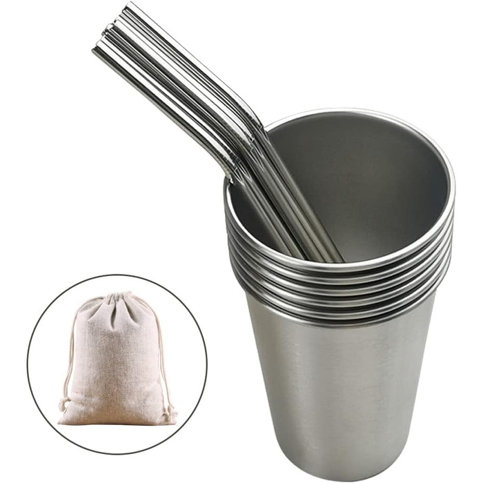 Набір із 36 чашок з нержавіючої сталі чашки для пиття обємом 500 мл та металеві трубочки ідеально підходить для кемпінгу, вечірок та активного відпочинку в комплекті бавовняний чохол для зберігання