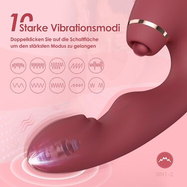 Вібратор Pangpangmi Dildo Clitoris G-Spot, секс-іграшка для жінки, 3 в 1 з 10 режимами вібрації та 5 режимами облизування та 5 режимами пульсації Вібраційна еротична секс-іграшка, винно-червона