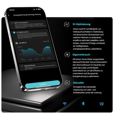 Балконна електростанція Marstek Venus E 3.0 з накопичувачем система накопичення енергії змінного струму з лічильником, 0 ПДВ, 5,12 кВтгод LFP, 2,5 кВт фотоелектричних панелей вхід/вихід, можливість розширення до 15,36 кВтгод, Plug&Play 5120 Втгод лічильни