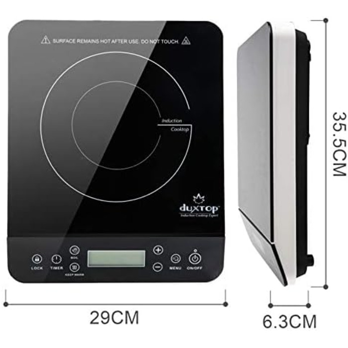 Індукційна варильна поверхня Duxtop, одна індукційна варильна поверхня з сенсорним керуванням, 2100 Вт, цифровий РК-дисплей, 10-годинний таймер, захисна фіксатор, 20 рівнів потужності, 20 рівнів температури