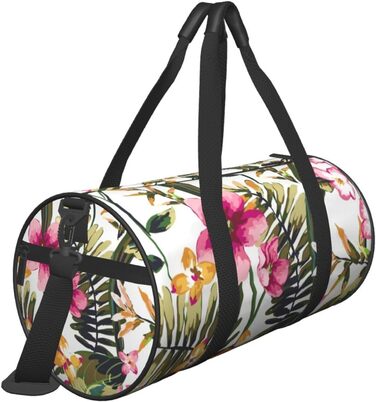 Спортивна сумка, дорожня сумка, акварельний принт, квітковий візерунок, сумка для подорожей на вихідні, чорна, універсальний розмір