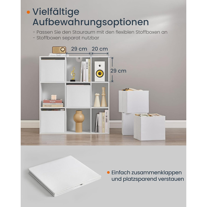 Книжкова полиця SONGMICS HOME, надшвидке складання без інструментів, технологія без інструментів, полиця з 9 відділеннями, окремостояча полиця, 6 шухляд з тканини, система полиць, 27 x 83 x 91,8 см, білосніжний колір LBC199W01, 9 рівнів (91,8 висоти см)