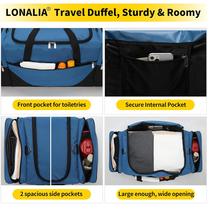 Велика чоловіча дорожня сумка об&39ємом 54 л - спортивна сумка для відпочинку, подорожей, ночівлі та сауни (синя)