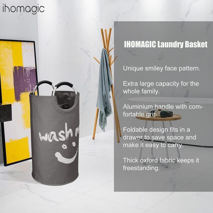 Кошик для білизни з ручками 91L Окремо стоячий кошик для білизни Розбірний, мішок для брудної білизни зі смайликом для брудної біл