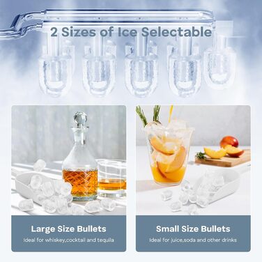 Машина для кубиків льоду OMISOON, машина для кубиків льоду маленька 12 кг/24 години, 9 кубиків за 6 хвилин, самоочисний льодогенератор із совком для льоду та кошиком, 2 розміри кубиків льоду, чорний