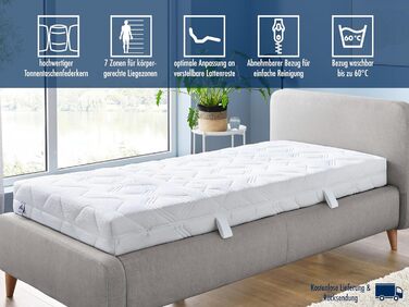 Ортопедичний 7-зонний матрац Irisette Lotus 500 з пружинами кишенькової форми, рівень жорсткості 3 (середньо-жорсткий), 100 x 200 см, сертифікований Oeko-Tex, виготовлений відповідно до німецьких стандартів якості. Рівень жорсткості H 3 - середньо-жорстки