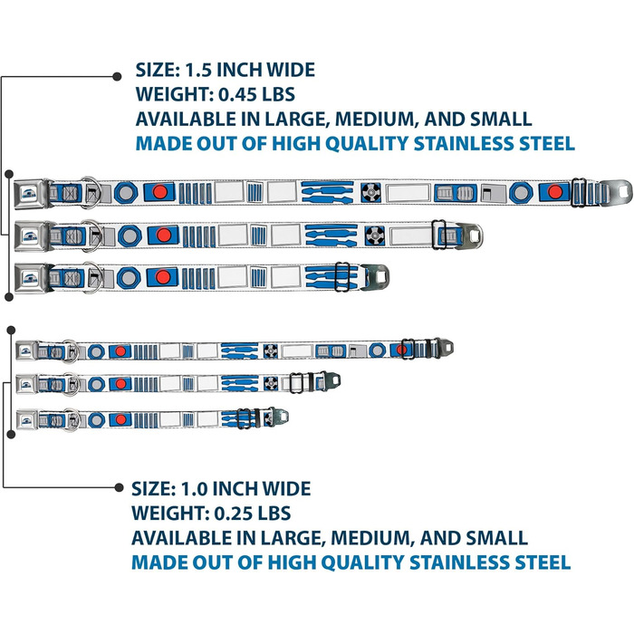 Нашийник для собак Star Wars R2D2 з регульованою фурнітурою, біло-чорно-синьо-сіро-червоний, 38-66 см, ширина 2,5 см - для великих порід