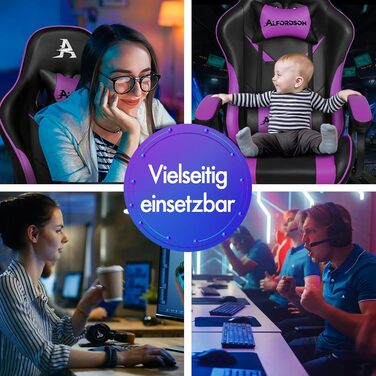 Офісний стілець ALFORDSON, Робочий стілець з масажною подушкою для попереку, Ергономічне комп&39ютерне крісло з відкидною спинкою, Поворотне крісло з підставкою для ніг, Регульована висота, Фіолетовий