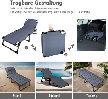 Складаний шезлонг з 4 регульованими положеннями спинки, портативна універсальна комбінація кемпінгового ліжка/шезлонга для саду, басейну, патіо, м&39який матрац та подушки - синій