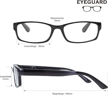 Окуляри для читання EYEGUARD, 4 упаковки прямокутні чорні легкі зручні читачі чоловіки жінки чорні 2.0 діоптрії