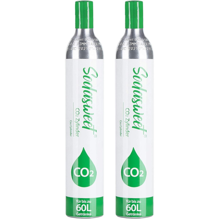 Циліндр CO2, новий і вперше заповнений у Німеччині, циліндр з вуглекислим газом циліндр для газованої води 425 г вуглекислого газу приблизно для 60 л води, підходить для виробників газованої води Sodastream тощо, 10 років TV, 2 шт.