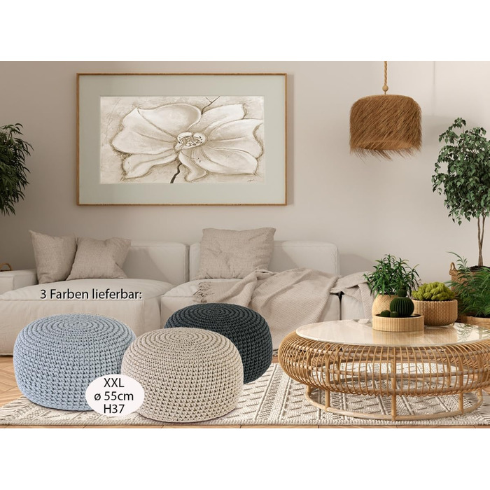 Пуф-подушка Ø55 H37 з мохеровим сидінням, пуф/табурет, можна прати та наповнювати, бежевий/білий