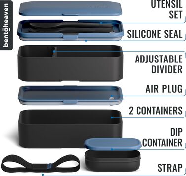 Преміум бенто-ланчбокс у 8 сучасних кольорах, 2 відділення, герметичний, з контейнером для соусу, перегородкою, японська бенто-скринька для дорослих та дітей, безпечний для мікрохвильової печі та посудомийної машини, блакитний