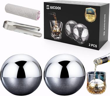 Багаторазова кулька для льоду 2 шт. и - кубик льоду круглий, камінь для віскі, кубики льоду з нержавіючої сталі з високою технолог
