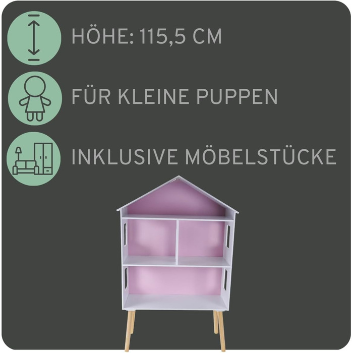Дерев&39яний ляльковий будиночок "Бандити та ангели", білий та рожевий, сучасна вілла, вік 3, висота 115,5 см включає 47 предметів меблів ляльковий будиночок іграшка для ляльок, висота 115 см
