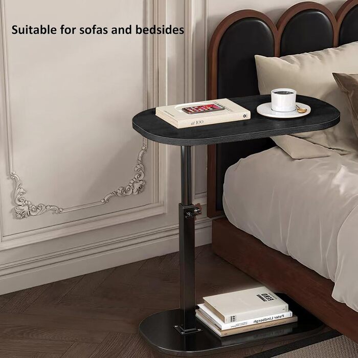 Підйомний бічний столик AYES, поворотний на 360, С-подібний бічний столик тумбочка під телевізор для вітальні, спальні, тумбочки, дивана для годування, читання, ноутбука, закусок, чаю, кави, дивана (горіх)