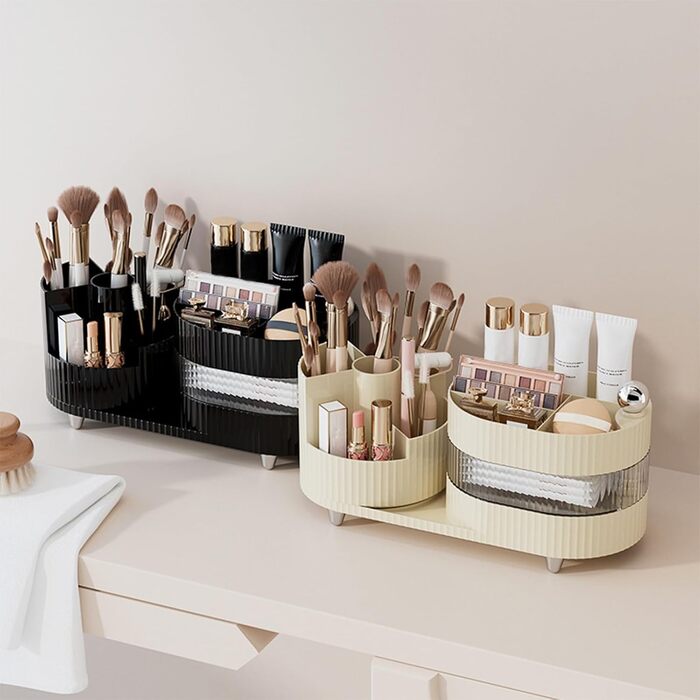 Органайзер для косметики DASITON, обертовий на 360 органайзер для пензлів для макіяжу, велика місткість для зберігання косметики з висувними ящиками, органайзер для макіяжу для туалетного столика, спальні, ванної кімнати (чорний) чорний трирівневий