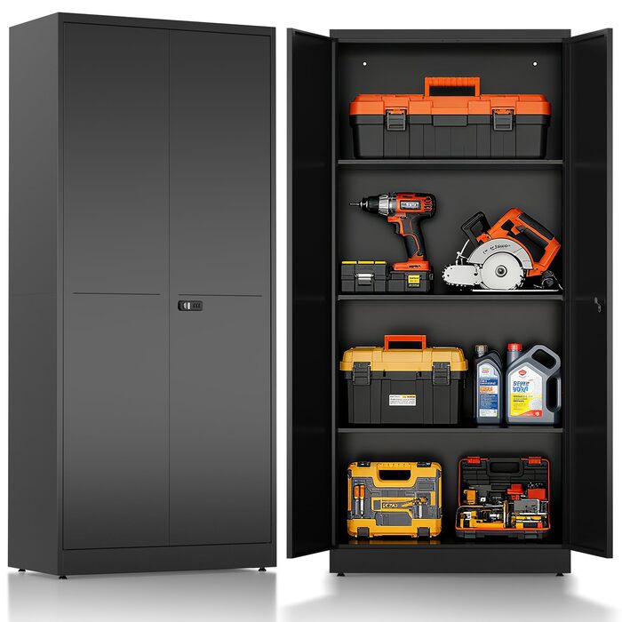 Шафа для документів, металева шафа, що замикається, багатоцільова шафа з кодовим замком, шафа для інструментів, регульовані полиці, гараж, комора, офіс, вітальня, 180 см x 80 см x 40 см, чорний