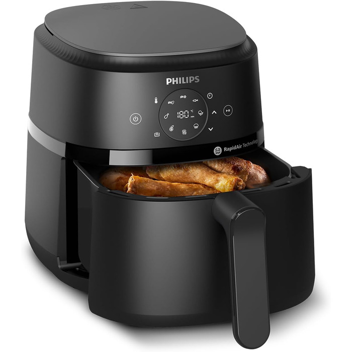 Мультипіч Philips Airfrier 2000 Series 4.2L - цифровий сенсорний екран, 13 варіантів приготування, 9 попередньо встановлених функцій, до 90 менше мастила завдяки технології RapidAir, потужність 1500 Вт, чорний (NA229/00) 4,1 л - без вікна