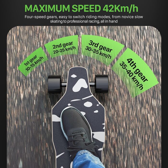 Електричний скейтборд з пультом дистанційного керування для дорослих та підлітків, двигун 2000 Вт/1100 Вт/900 Вт, регульована швидкість S4