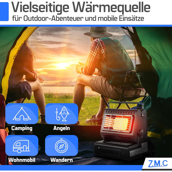 Портативний керамічний газовий обігрівач та плита ZMC 2-в-1 1,3 кВт, з підключенням для зрідженого газу 20 газових картриджів, кемпінгова плита з п&39єзорозпалом, кемпінговий обігрівач, газовий обігрівач для використання на вулиці, в наметах, на терасах, 