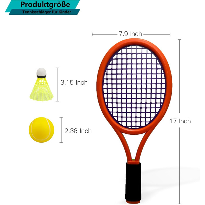 Дитяча тенісна ракетка з сумкою для перенесення, 4 м'якими тренувальними м'ячами та 6 пташками для бадмінтону, подарунковий набір тенісної ракетки для дітей Спорт у приміщенні на відкритому повітрі (темно-помаранчево-зелений)
