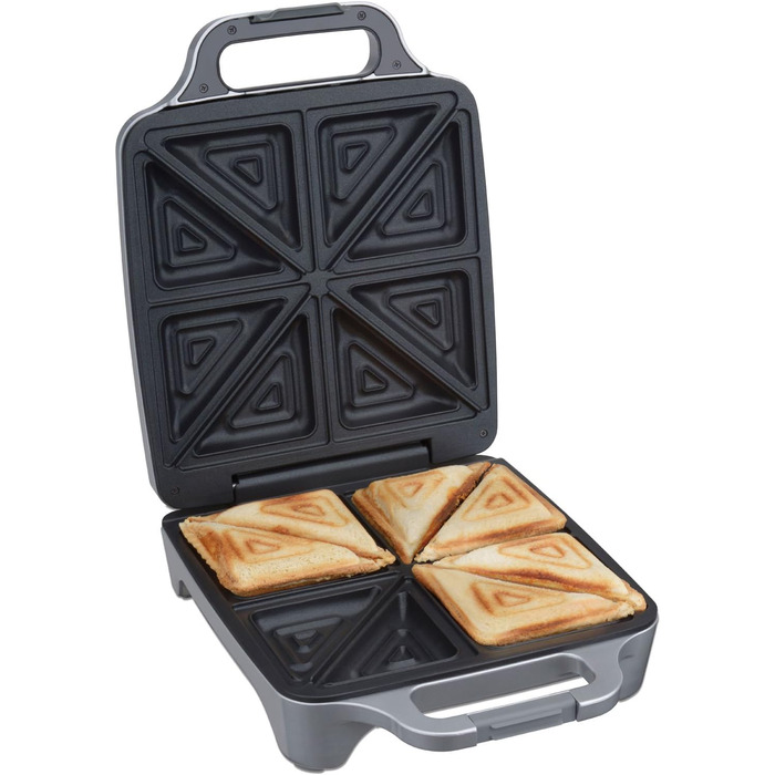 Бутербродниця Cloer 6269 XXL, 1800 Вт, на 4 сендвічі, американські тости, начинка XXL, оптичний готовий повідомлення, сендвічі Silver Silver 4 XXL діагонально розділені одинарні