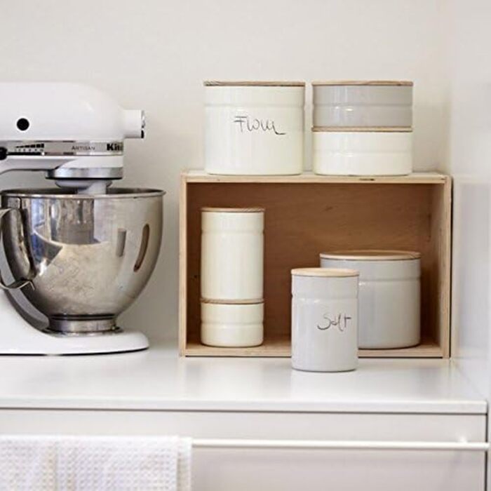 Банка для зберігання з кришкою з ясена, діаметр 13 см, висота 12 см, місткість 1350 мл, СВІТЛО-СІРИЙ, КОМПЛЕКТ ДЛЯ КУХНІ, Truehomeware, Емаль, 2174-211