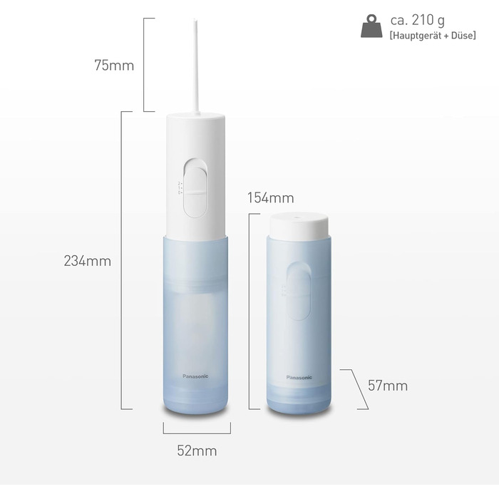 Іригатор для порожнини рота Panasonic EW-DJ11-A503, простий у використанні іригатор порожнини рота з 2 налаштуваннями тиску води, компактний і портативний білий