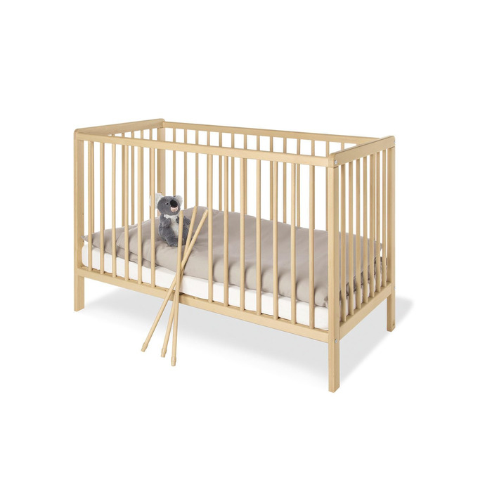 Дитяче ліжко Hanna (120 x 60 см) - з 2 знімними перекладинами, виготовлене з масиву бука, необробленого, 111314 -