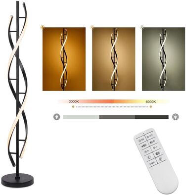Світлодіодний торшер ELINKUME з пультом дистанційного керування, чорний спіральний торшер з регулюванням яскравості для вітальні Багатобарвний температурний торшер