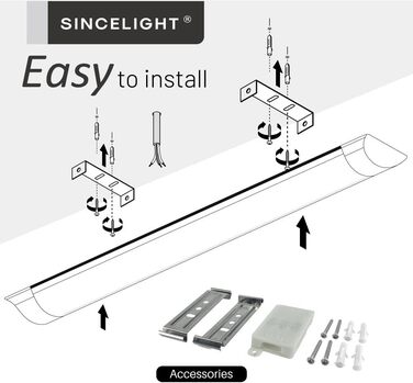Світлодіодна стрічка SINCELIGHT 18 Вт, вбудована лампа 2 фути (60 см), стельове освітлення або настінний світильник для кухні, гаража, майстерні, ванної кімнати, складу, офісу, магазину, нейтральний білий 4000K, 1 частина нейтрального білого (4000k) 2 фут
