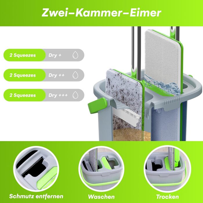 Набір швабри та відра EasyGleam - швабра для підлоги з телескопічною штангою, Інноваційне двокамерне відро для вологого та сухого