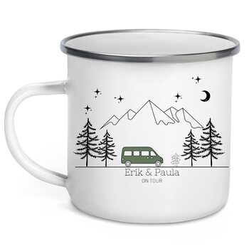 Емальована кружка Маленька Матильда, барвиста персоналізована кемпінгова кружка з іменем для кемперів, кавова кружка, аксесуар для караванів, кружка з нержавіючої сталі, подарунок для кемперів (зелений колір)